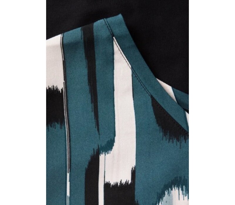 Street One Printed Mat-Mix V-Neck Shirt Tide Blue