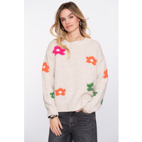 Geisha Pullover Flowers Off White Fuchsia Orange Green