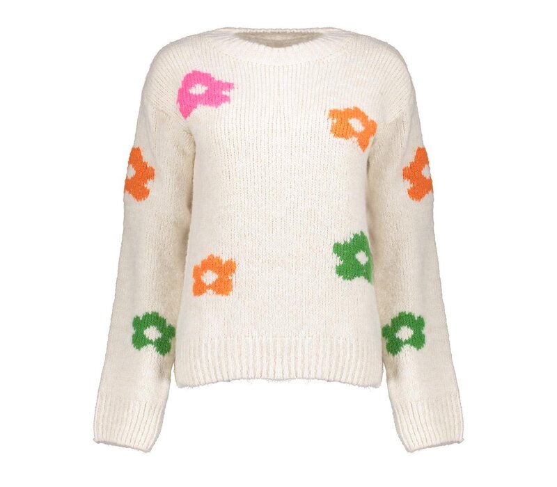 Geisha Pullover Flowers Off White Fuchsia Orange Green