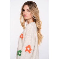 Geisha Pullover Flowers Off White Fuchsia Orange Green