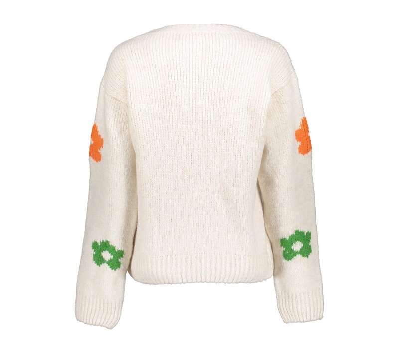 Geisha Pullover Flowers Off White Fuchsia Orange Green
