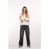 Geisha Pullover Flowers Off White Fuchsia Orange Green