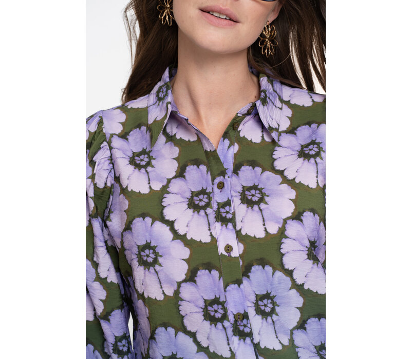 Geisha Blouse Print Flowers Purple