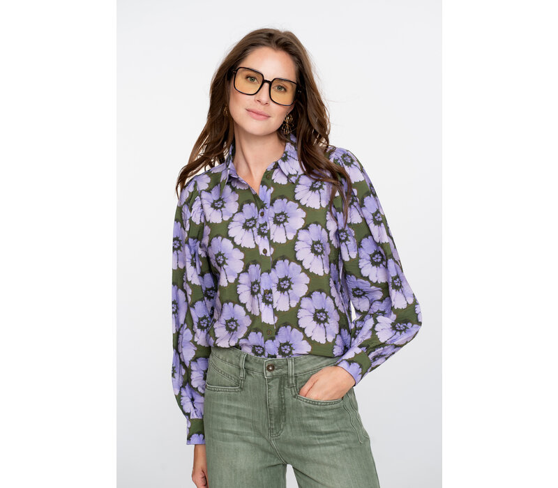 Geisha Blouse Print Flowers Purple