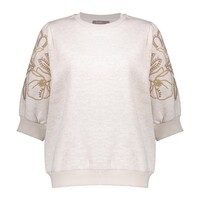 Geisha Sweater Short Sleeve Embroidery Beige Black