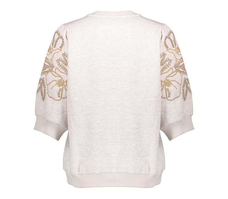 Geisha Sweater Short Sleeve Embroidery Beige Black