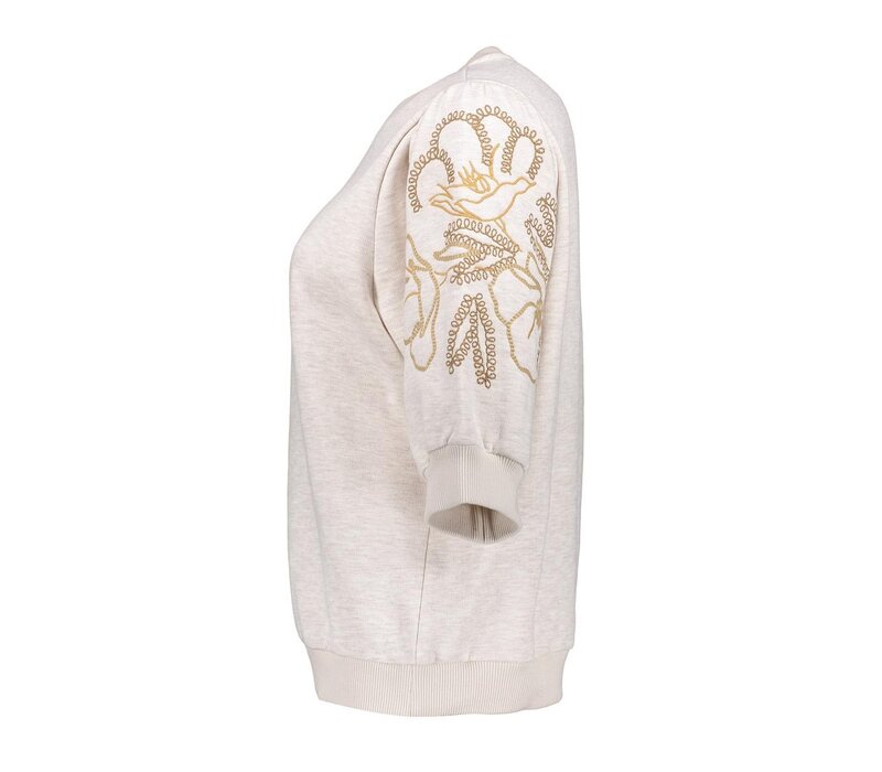 Geisha Sweater Short Sleeve Embroidery Beige Black