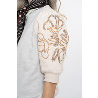 Geisha Sweater Short Sleeve Embroidery Beige Black