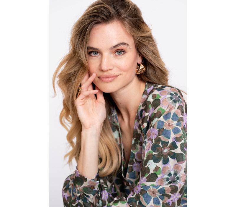 Geisha Blouse Flowers Lilac