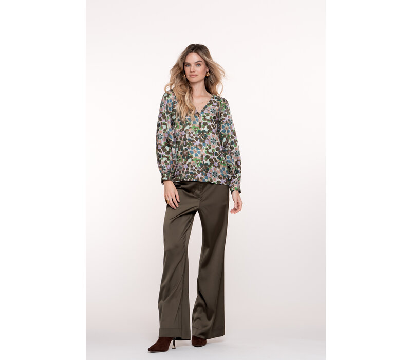 Geisha Blouse Flowers Lilac