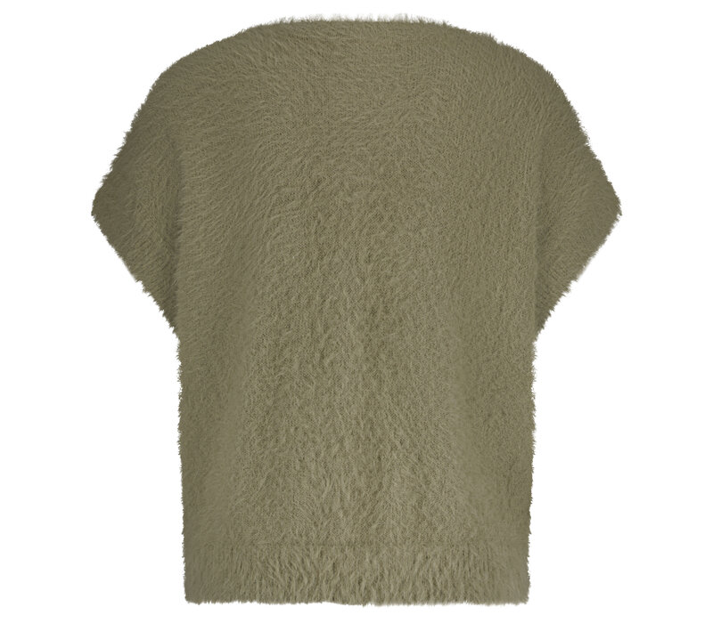 Red Button Sleeveless Fuzzy Olive