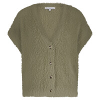 Red Button Sleeveless Fuzzy Olive