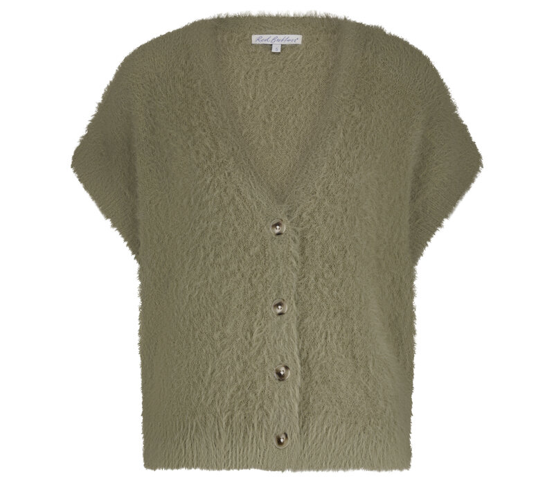 Red Button Sleeveless Fuzzy Olive