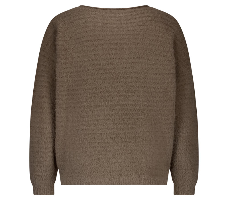 Red Button Fluffy Ajour Sweater Warm Taupe