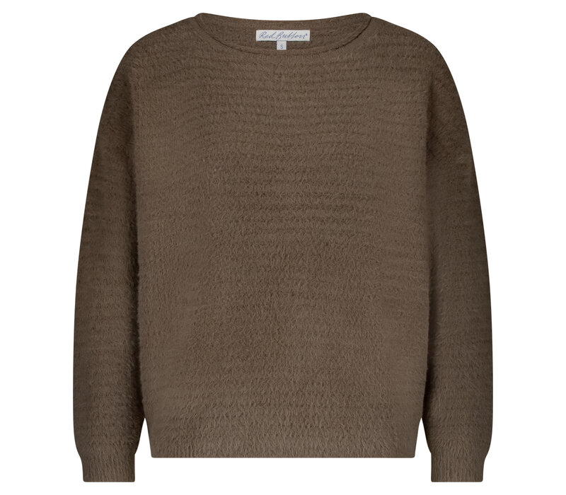 Red Button Fluffy Ajour Sweater Warm Taupe