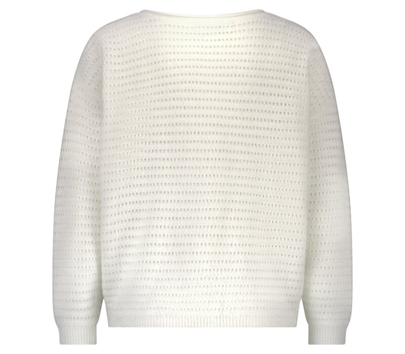 Red Button Fluffy Ajour Sweater Ecru