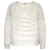 Red Button Fluffy Ajour Sweater Ecru