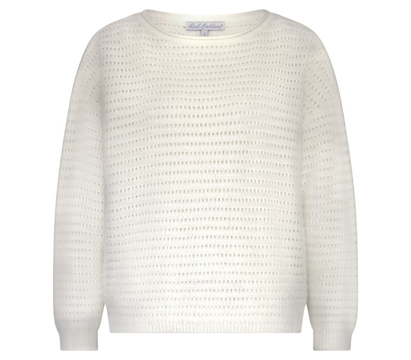Red Button Fluffy Ajour Sweater Ecru