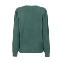 Red Button Fuzzy Puff Sleeve Pine