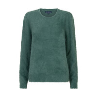 Red Button Fuzzy Puff Sleeve Pine