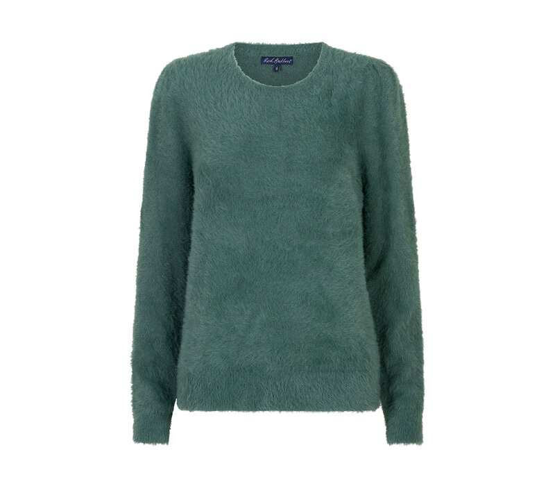 Red Button Fuzzy Puff Sleeve Pine