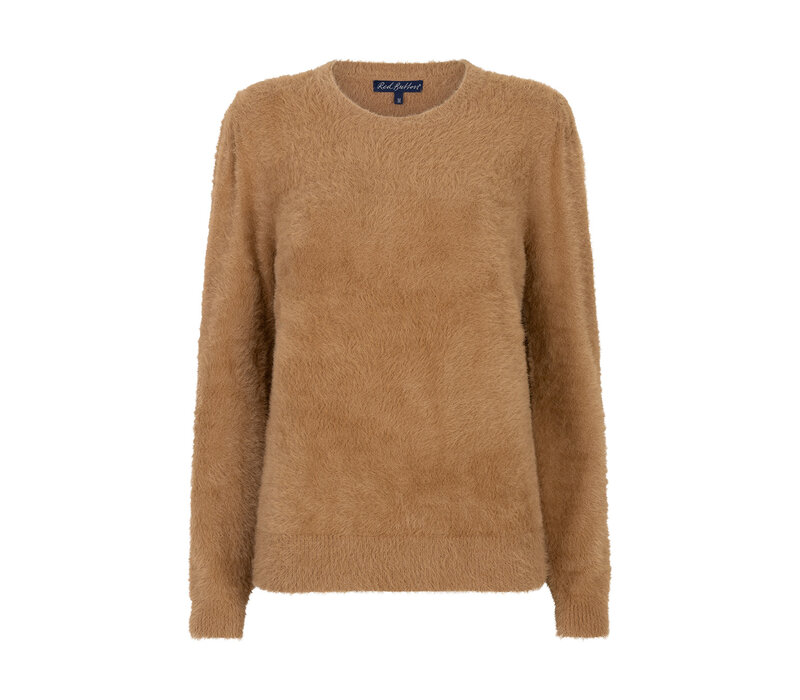Red Button Fuzzy Puff Sleeve Almond