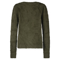 Red Button Fuzzy Puff Sleeve Olive