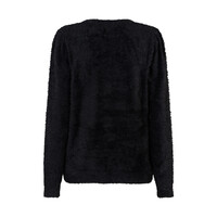 Red Button Fuzzy Puff Sleeve Black