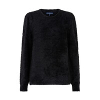 Red Button Fuzzy Puff Sleeve Black