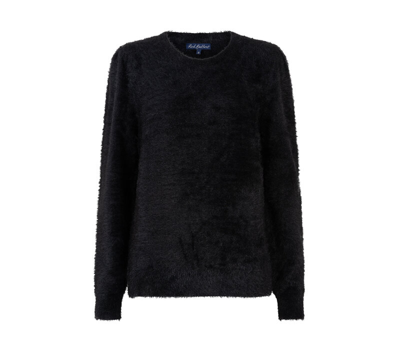 Red Button Fuzzy Puff Sleeve Black