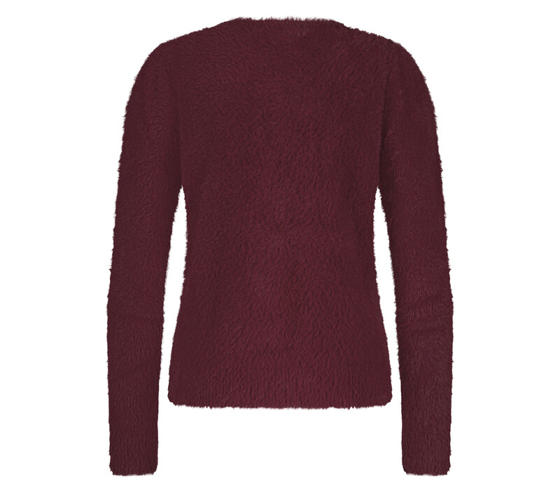 Red Button Fuzzy Puff Sleeve Trui Ruby