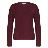 Red Button Fuzzy Puff Sleeve Trui Ruby