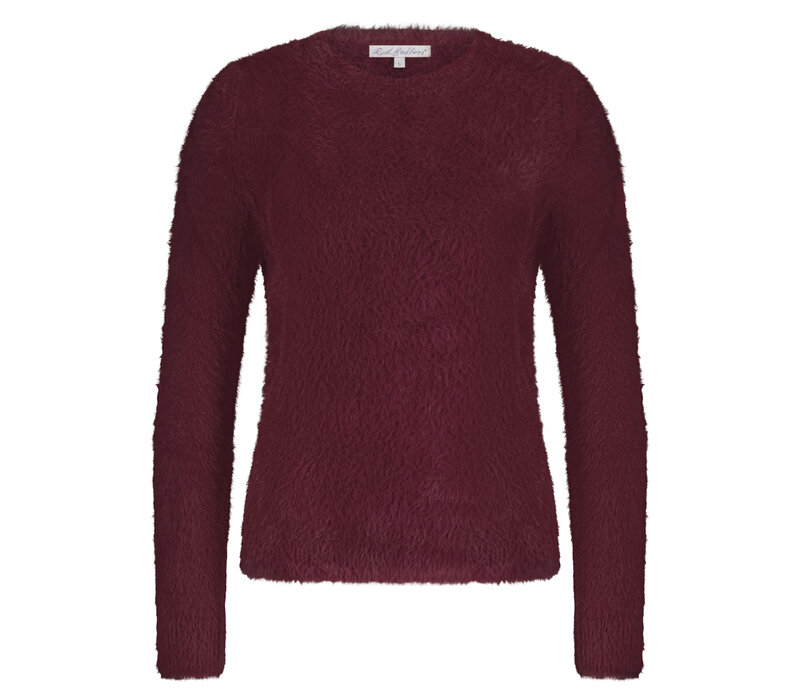 Red Button Fuzzy Puff Sleeve Trui Ruby