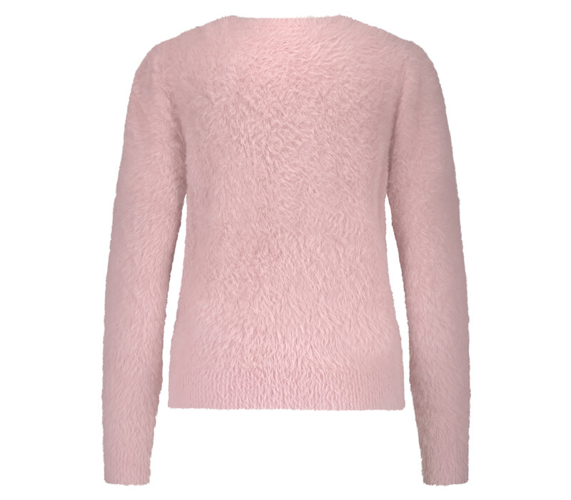 Red Button Fuzzy Puff Sleeve Pink