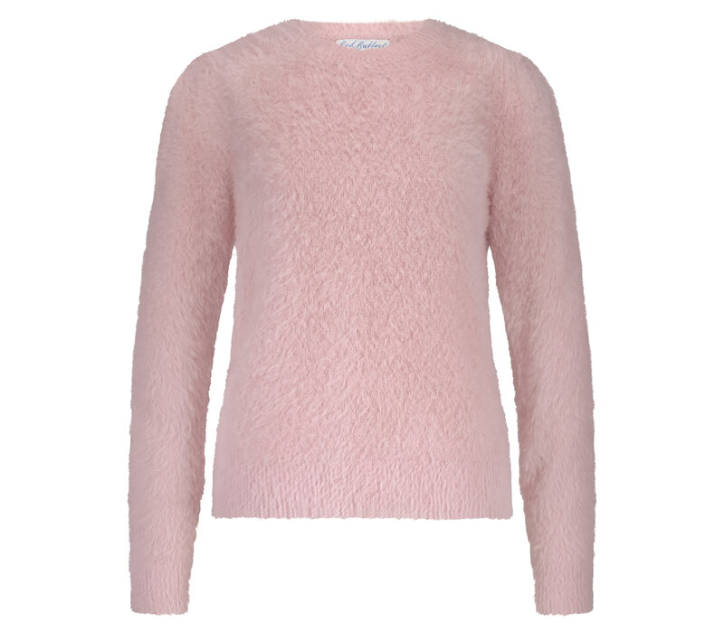 Red Button Fuzzy Puff Sleeve Pink