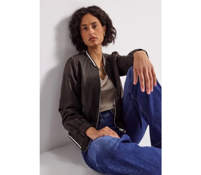 Street One Satin Bomber Blouson Deep Roast Brown