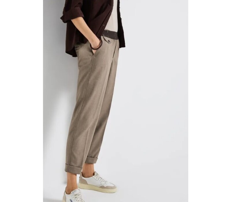 Street One Chino Melange Tape Mid Waist Bark Brown