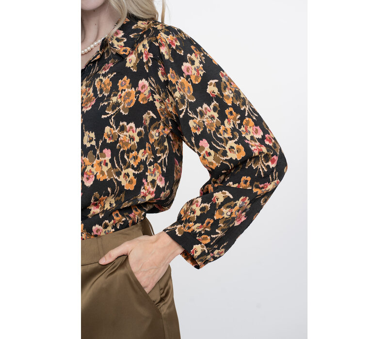 Geisha Blouse Flowers Black Yellow