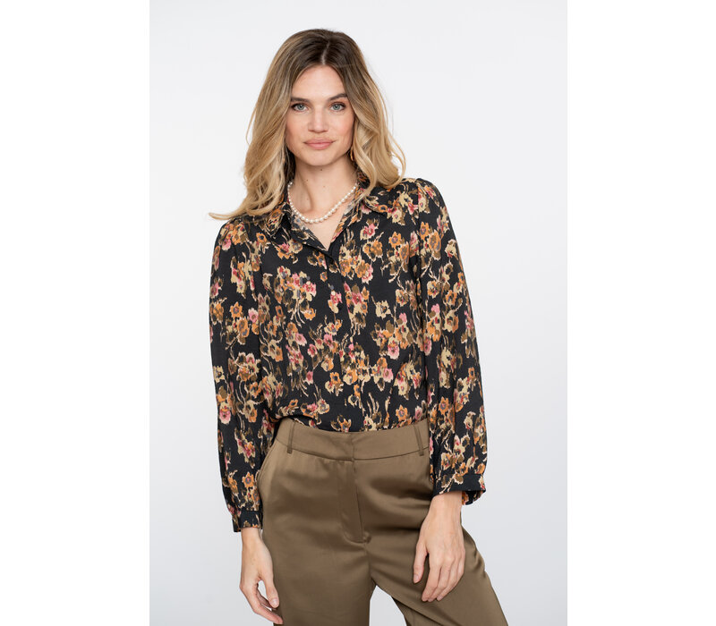 Geisha Blouse Flowers Black Yellow
