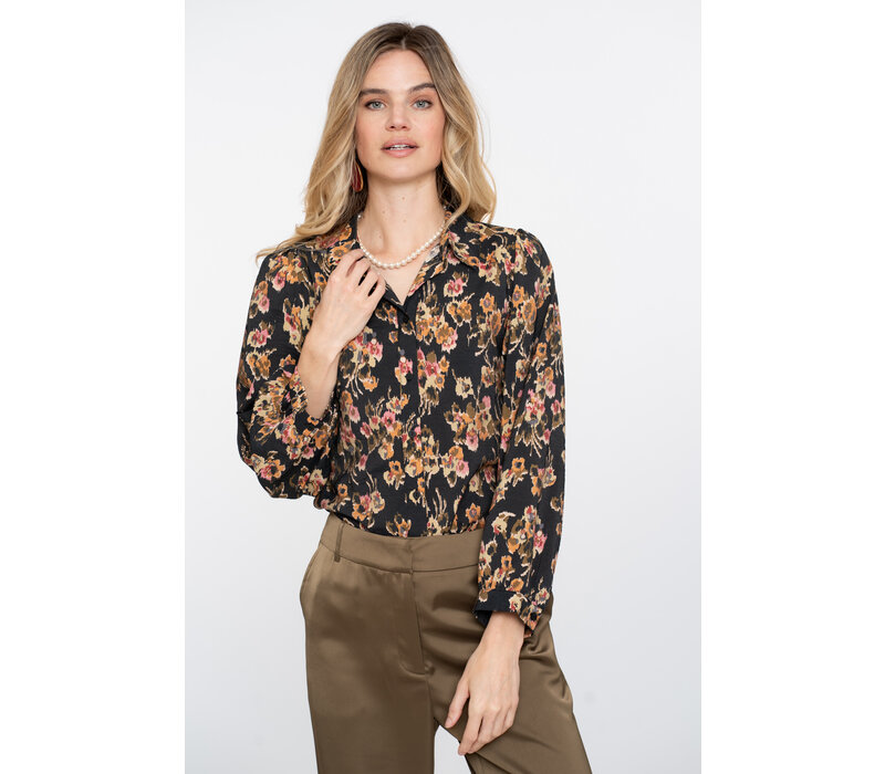 Geisha Blouse Flowers Black Yellow