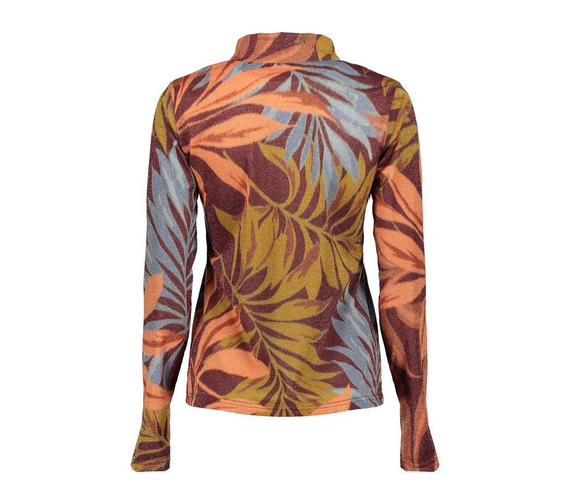 Geisha Top Lurex Print Bordeaux Orange Blue