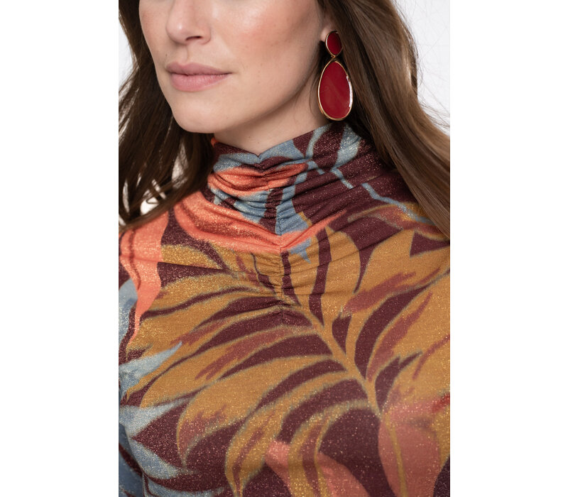 Geisha Top Lurex Print Bordeaux Orange Blue
