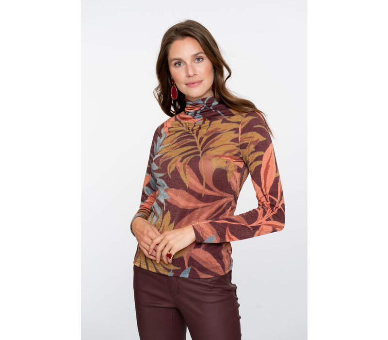 Geisha Top Lurex Print Bordeaux Orange Blue