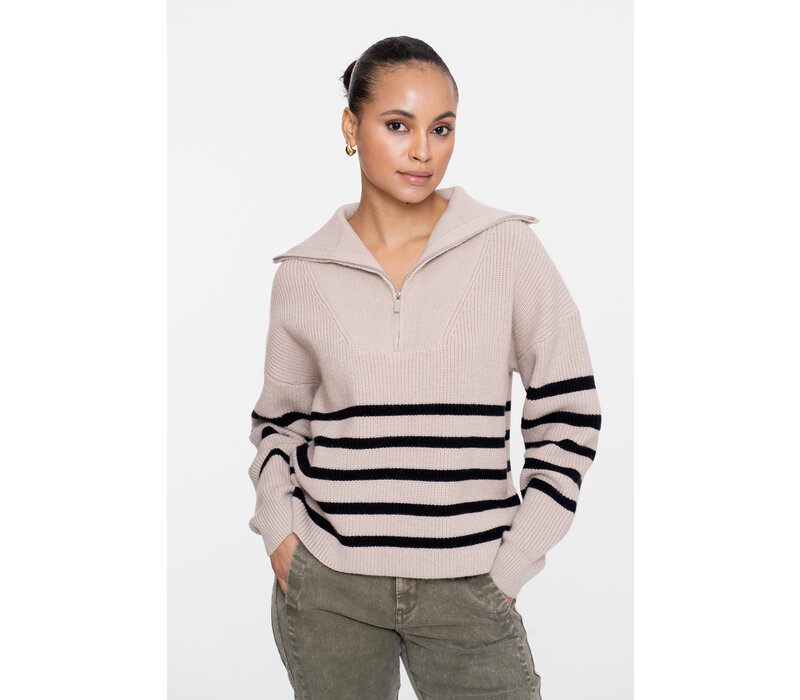 Geisha Pullover Zip Striped Sand