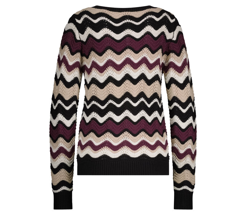 Red Button Fanny Stripe Trui Aubergine Latte