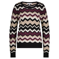 Red Button Fanny Stripe Trui Aubergine Latte