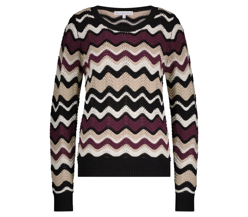 Red Button Fanny Stripe Trui Aubergine Latte