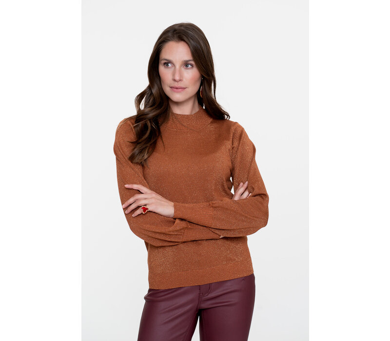 Geisha Pullover Basic Turtle Lurex Camel Copper