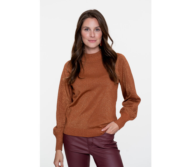 Geisha Pullover Basic Turtle Lurex Camel Copper