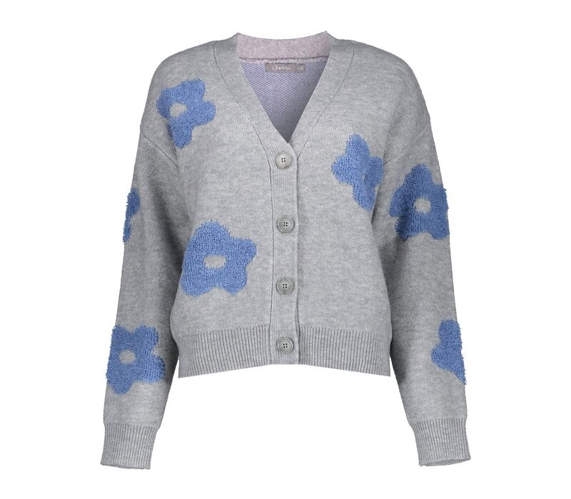 Geisha Vest Flowers Grey Melange Blue
